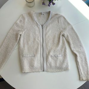 Textured cream zip front sweater